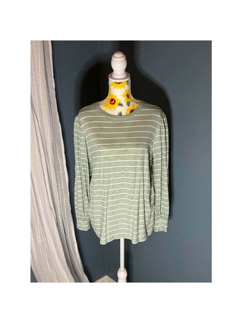 Women's 24/7 Green & White Striped Long Sleeve Shirt - XL